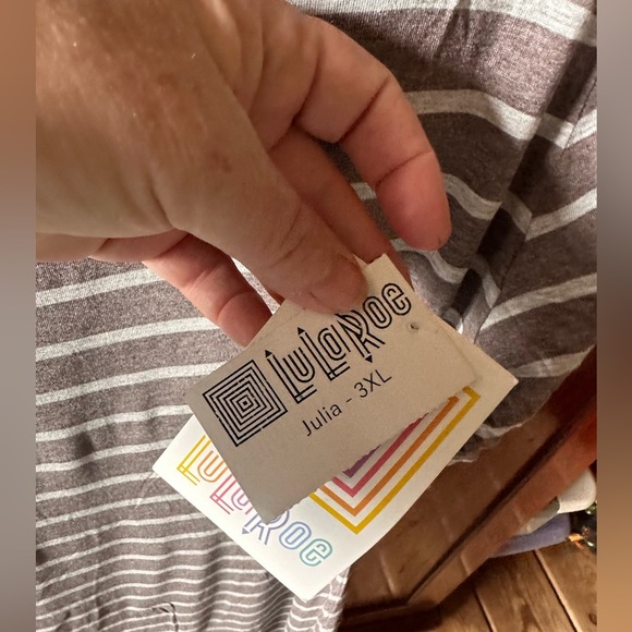 Lularoe 3X heather brown with white stripe Julia T-shirt dress .NWT - Picture 4 of 7